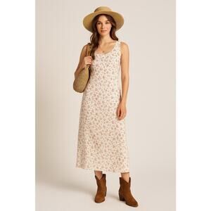 Vintage Floral Maxi Dress – Sleeveless White Chiffon with Pink Ditsy Print –12